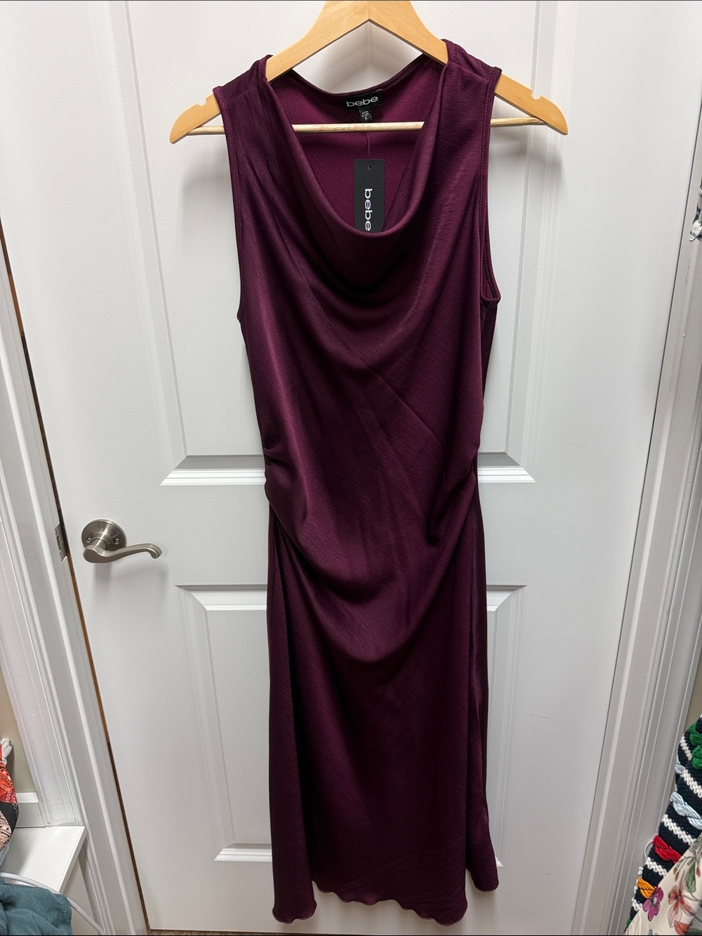 bebe Sleeveless Drape Maxi Dress in Plum